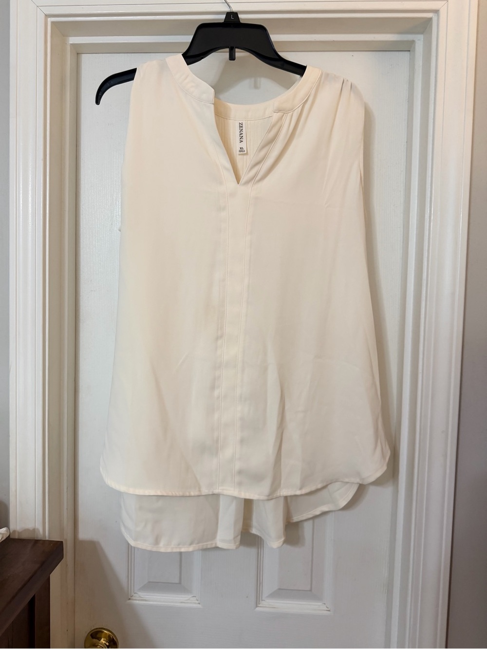 Zenana Outfitters Cream Split-Neck Layered Sleeveless Blouse